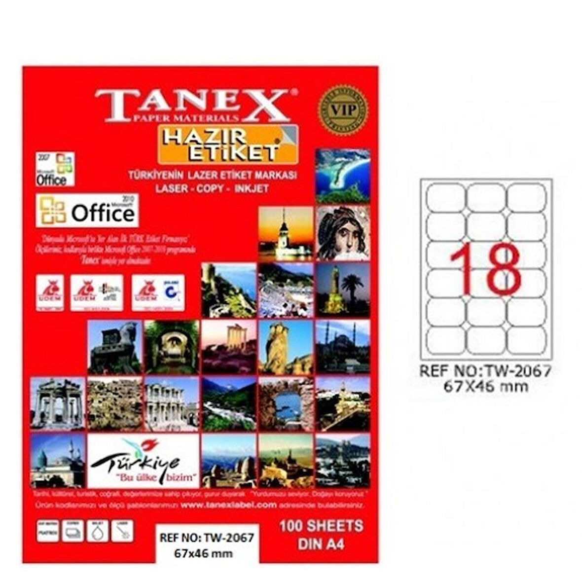 Tanex Lazer Etiket 100 YP 67x46 Laser-Copy-Inkjet TW-2067