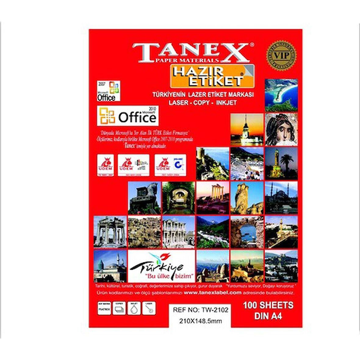 Tanex Lazer Etiket tw-2102 500 A4 Sayfa Laser Etiket 210 x 148,5 mm Boyutunda 1 A4 Sayfada 2 Etiket