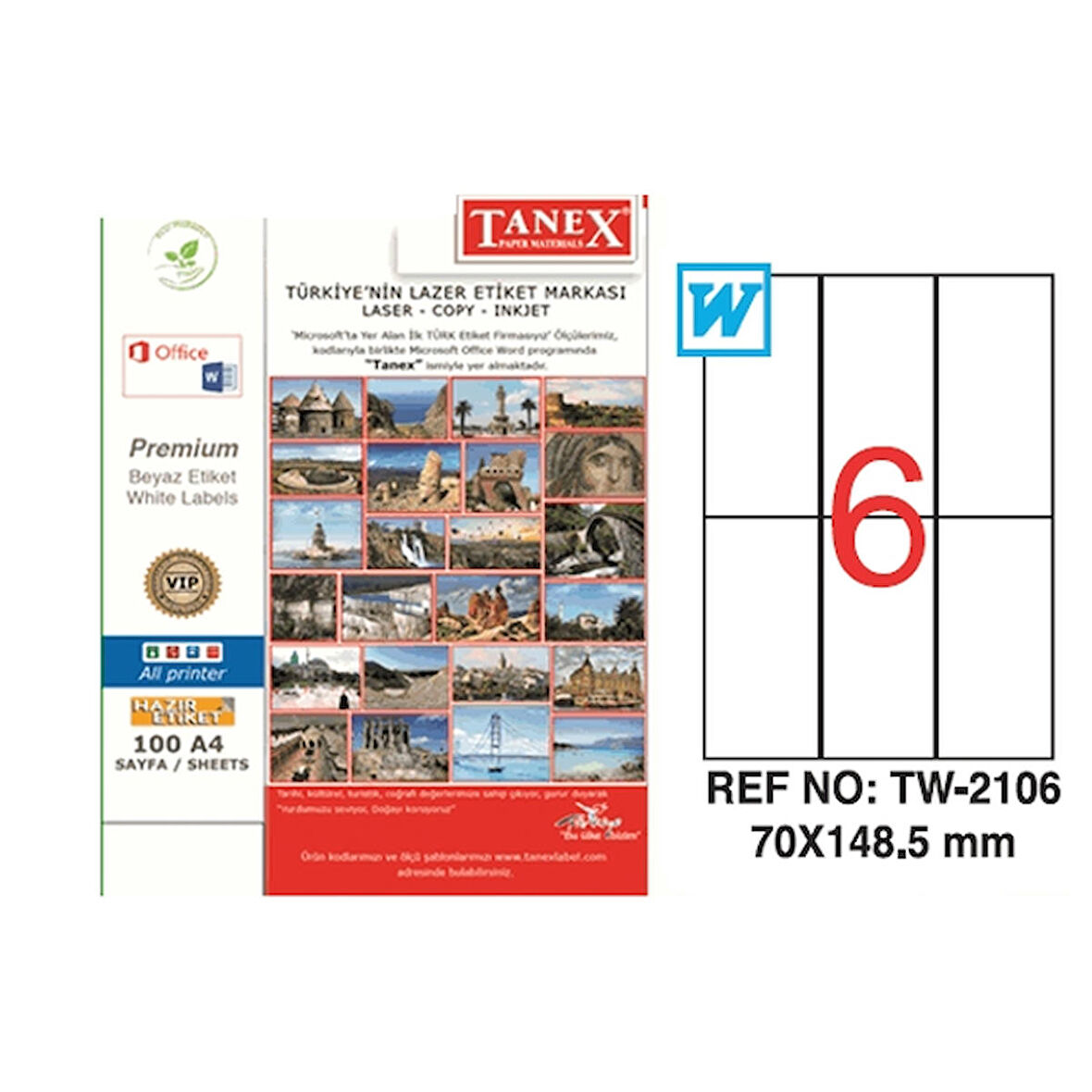 Tanex Lazer Etiket 100 YP 70x148.5 Laser-Copy-Inkjet TW-2106