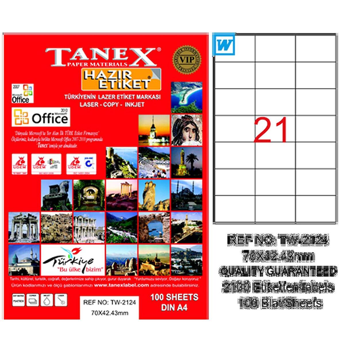 Tanex Lazer Etiket 100 YP 70x42.43 Laser-Copy-Inkjet TW-2124