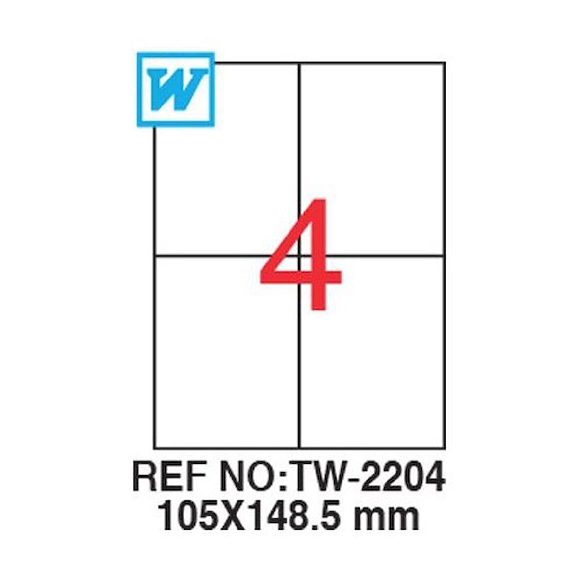 Tanex Lazer Etiket tw-2204 500 A4 Sayfa Laser Etiket 105 x 148,5 mm Boyutunda 1 A4 Sayfada 4 Etiket