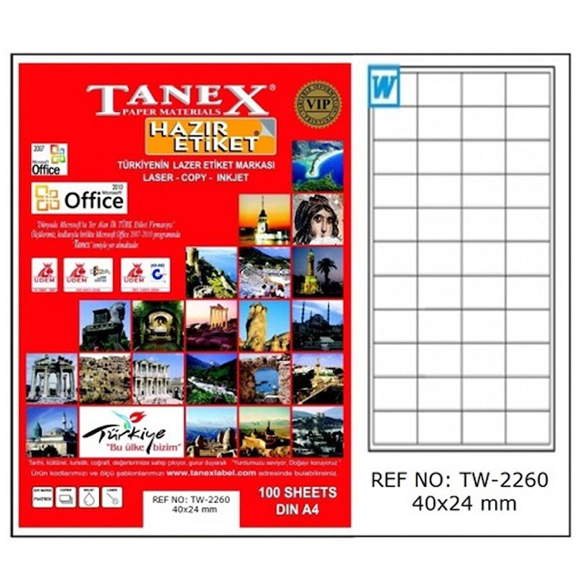 Tanex Lazer Etiket 100 YP 40x24 MM Laser-Copy-Inkjet TW-2260