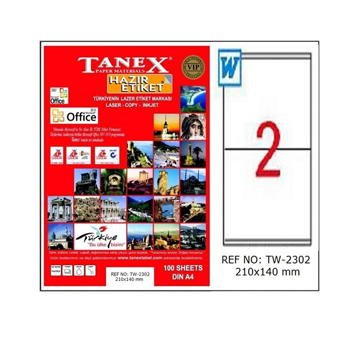 Tanex 210X140 mm. Laser Etiket 100 Adet TW-2302