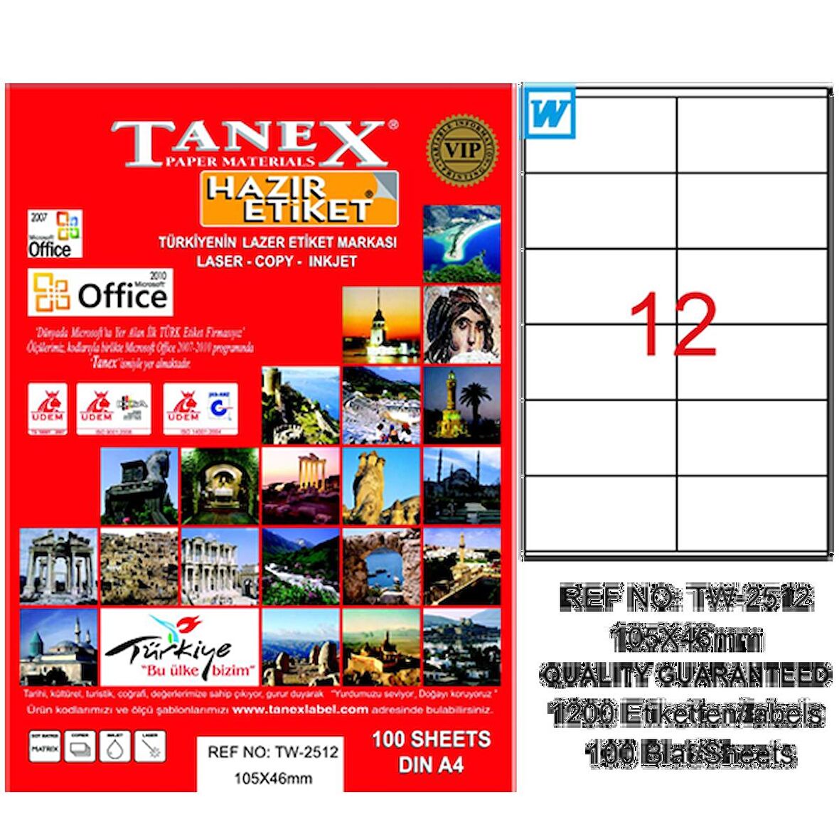 Tanex Lazer Etiket 100 YP 105x46 Laser-Copy-Inkjet TW-2512