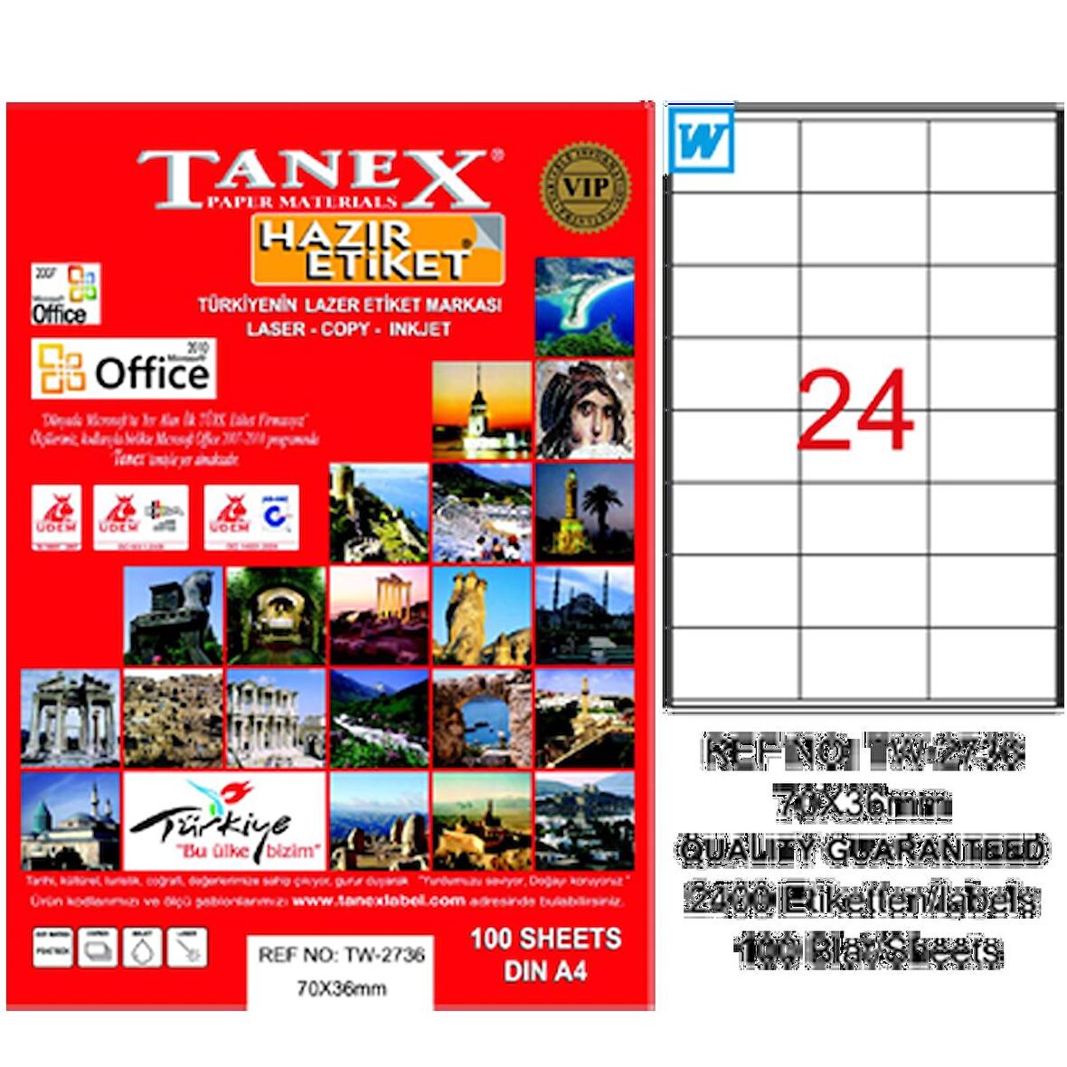 Tanex Lazer Etiket 100 YP 70x36 Laser-Copy-Inkjet TW-2736