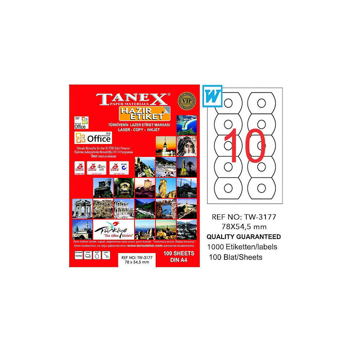 Tanex 83X56 mm. Laser Etiket 100 Adet TW-3178