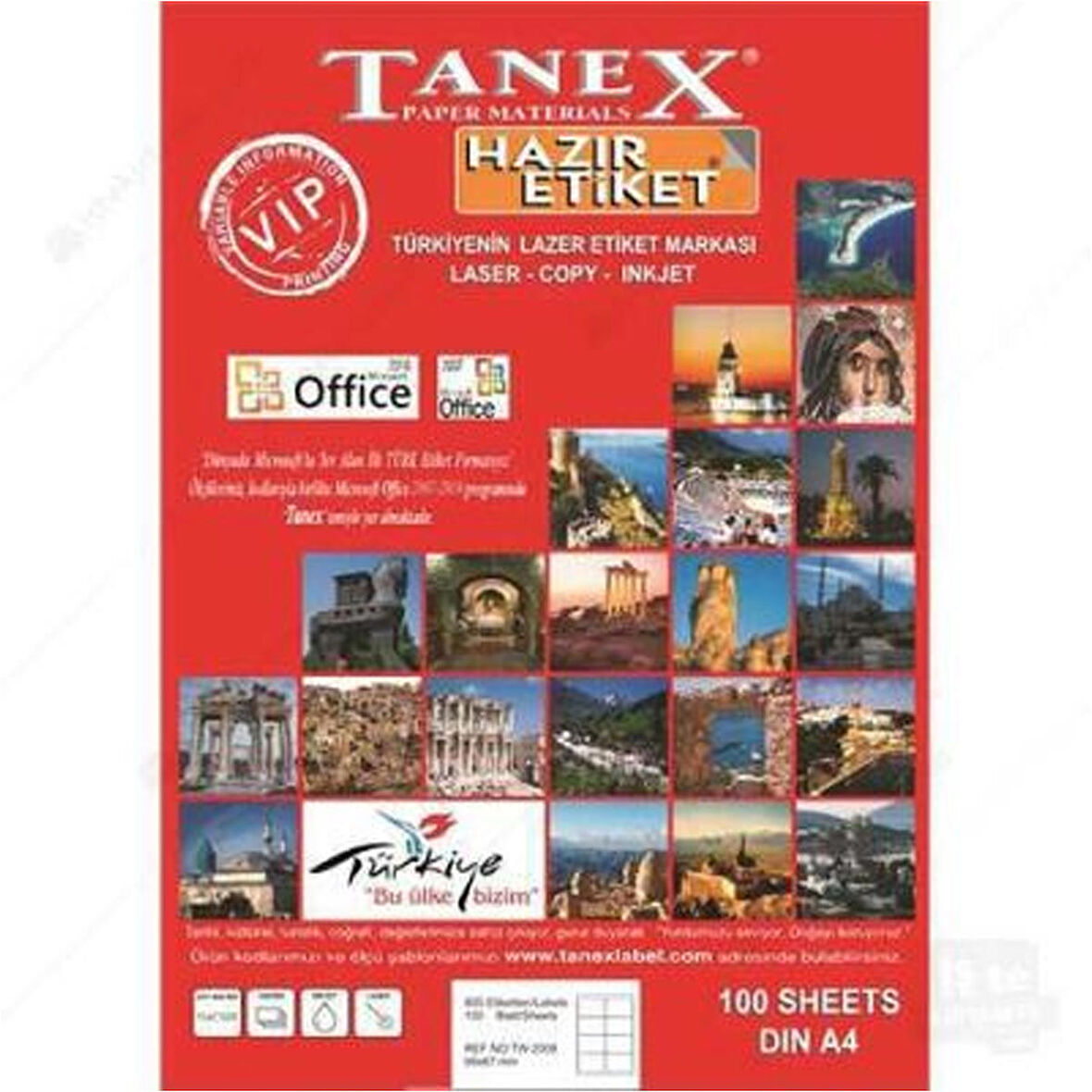 Tanex 70X50,8 mm. Laser Etiket 100 Adet TW-2050