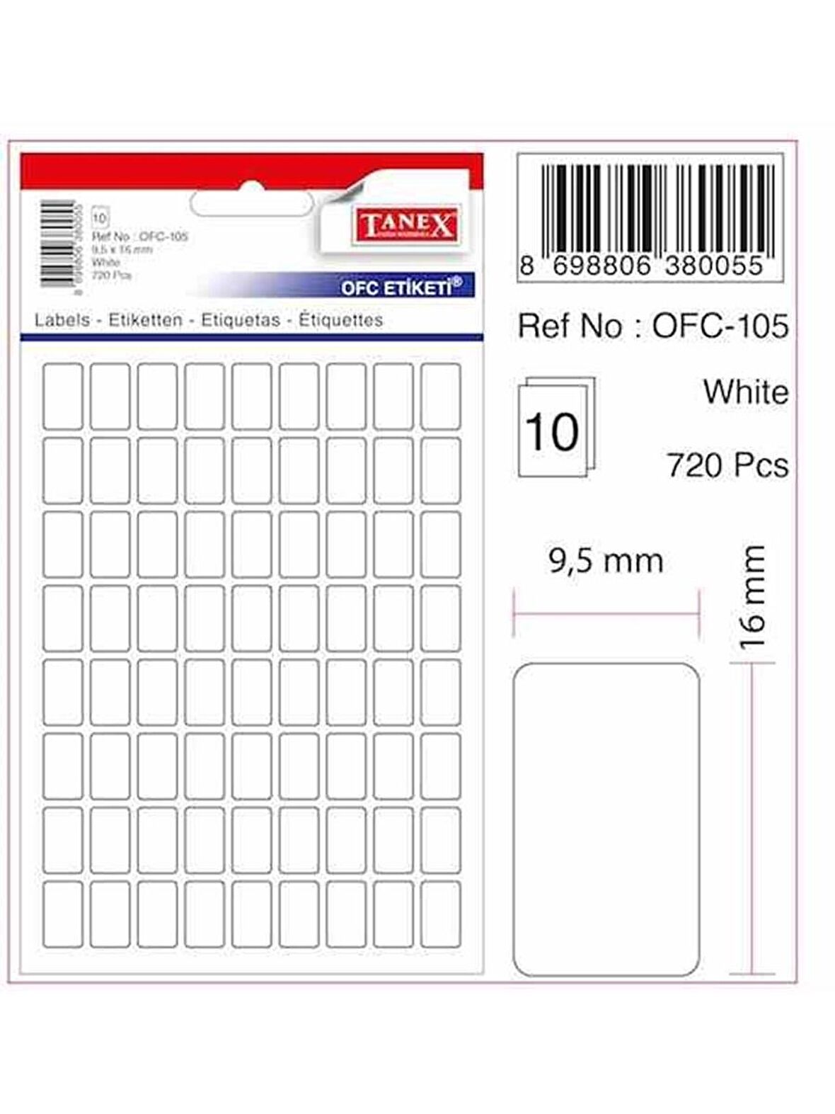 Tanex Ofc-105 Beyaz Ofis Etiketi 9.5x16 Mm 10 Syf-720 Adt