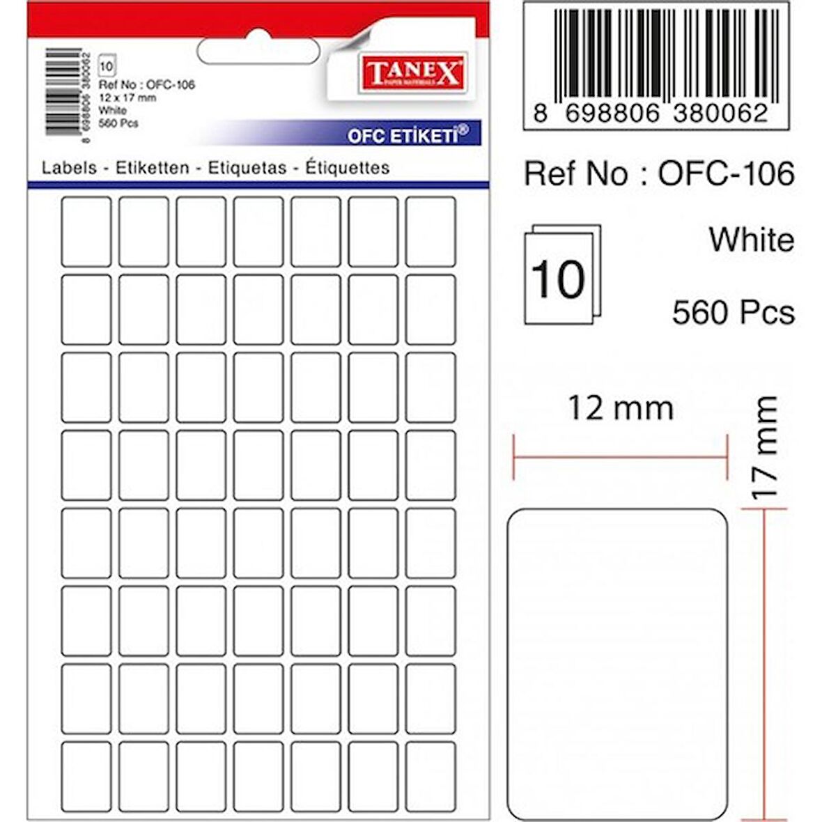 TANEX ETİKET OFC106-12 X17 MM BEYAZ 560 ADT.