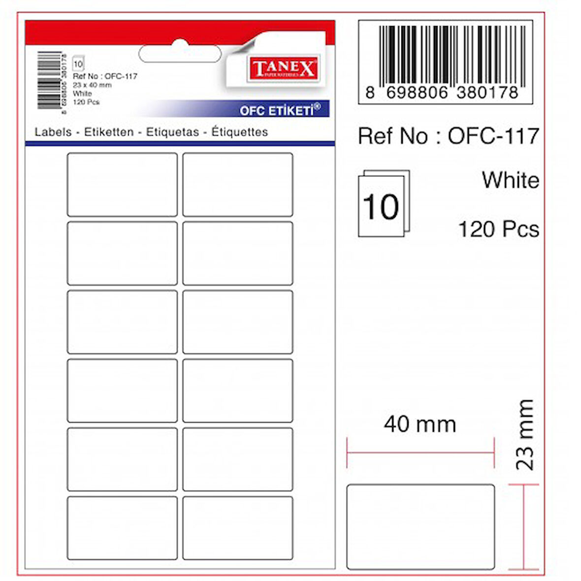 Tanex Etiket Ofc-117 23X40Mm 10Lu 2 paket