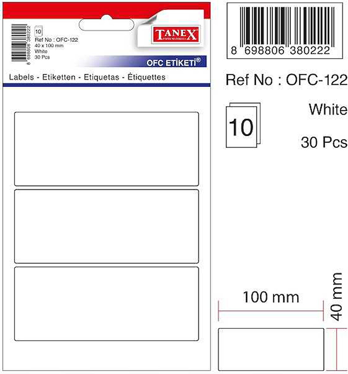 Tanex Etiket Ofc-122 40X100 Beyaz 10 lu 2 paket