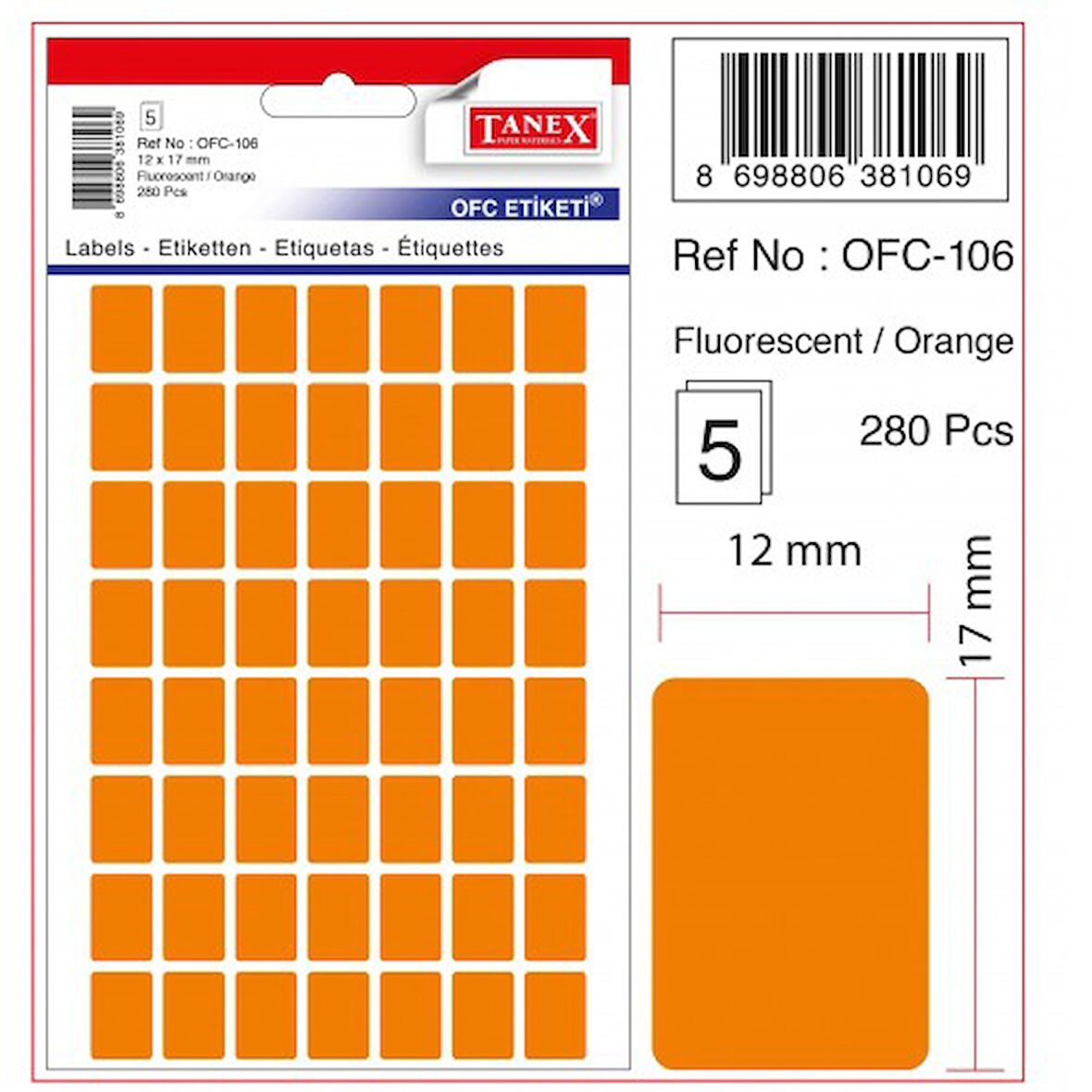 Tanex Etiket Ofc-106 12X17Mm Turuncu 10 lu 2 paket