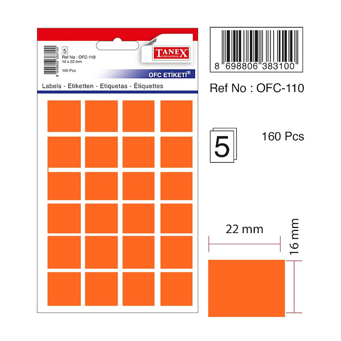 Tanex Etiket Ofc-110 16X22Mm Turuncu 10 lu 2 paket