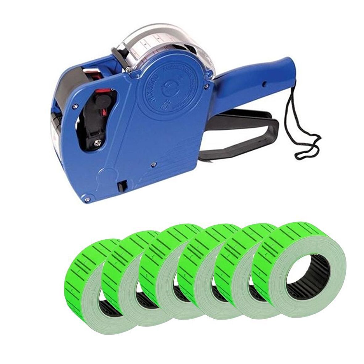 Tanex Eco Mavi Etiket Makinesi TNX-5500ECO41 + Tanex Fiyat Etiketi Çizgili 12 mm x 21 mm Yeşil 6'lı Rulo