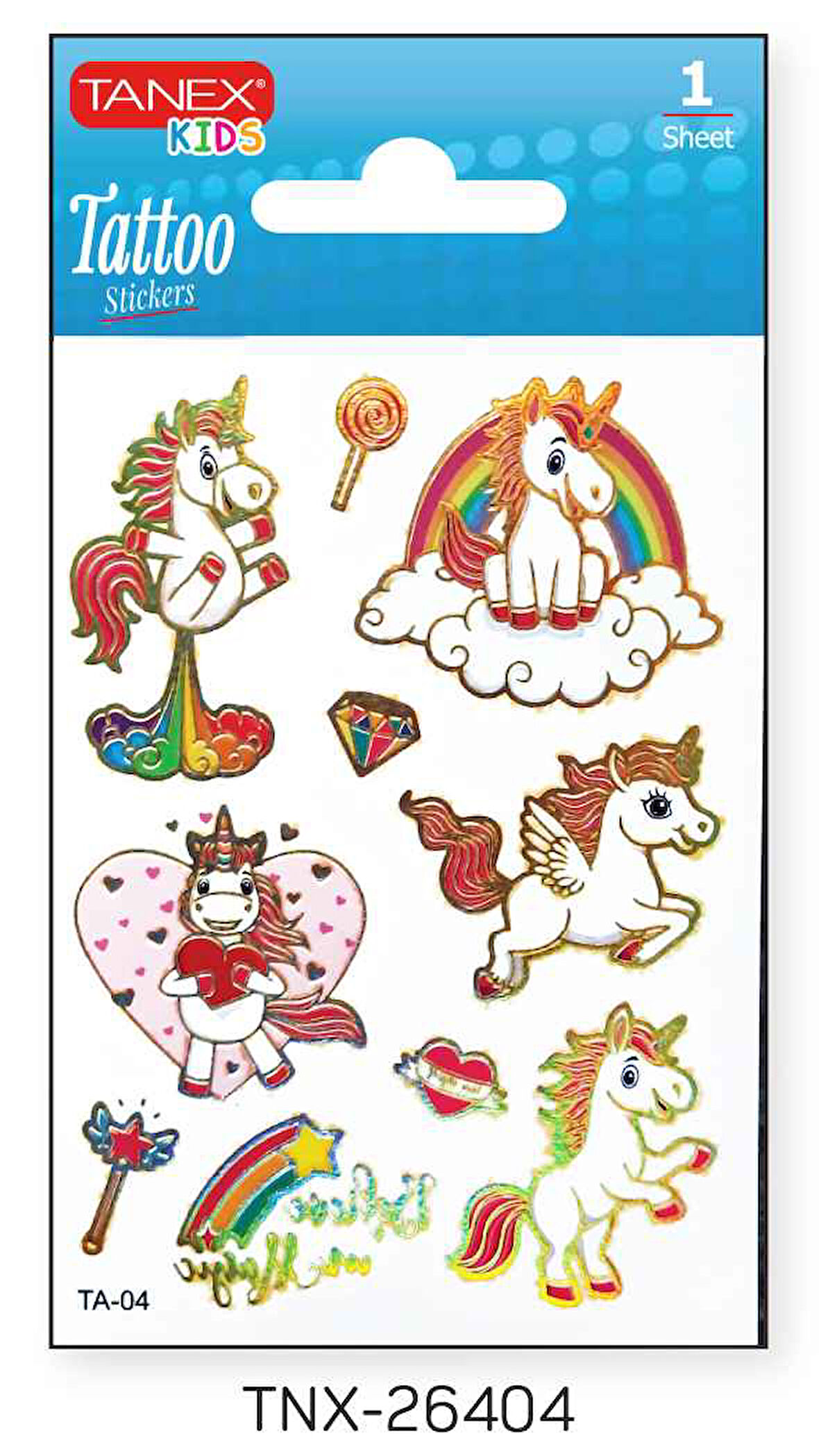 Tanex 7,5x10,5mm Unicorn Mini Tatoo Etiket TNX-26404
