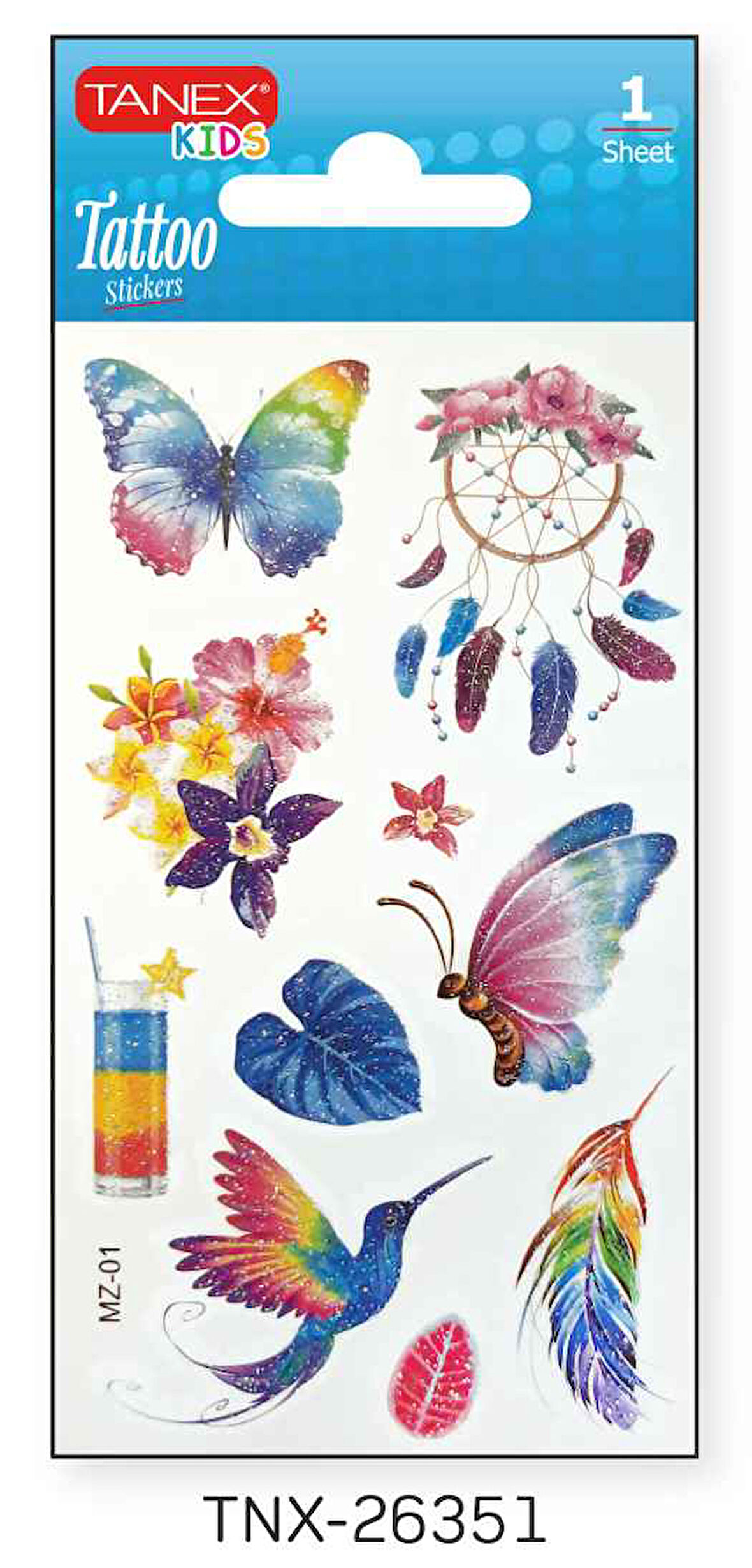Tanex 7x12mm Kuş-Kelebek Simli Tatoo TNX-26351