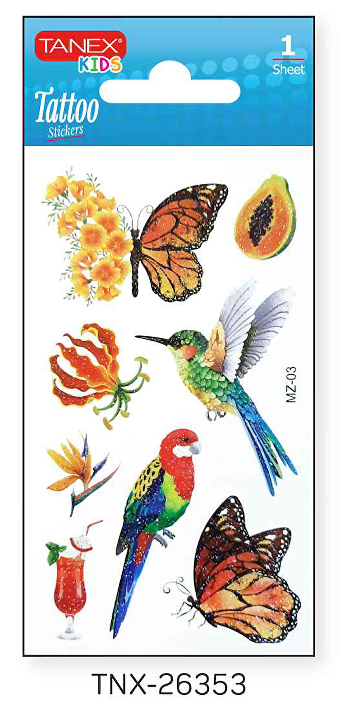 Tanex 7x12mm Kuş-Kelebek Simli Tatoo TNX-26353