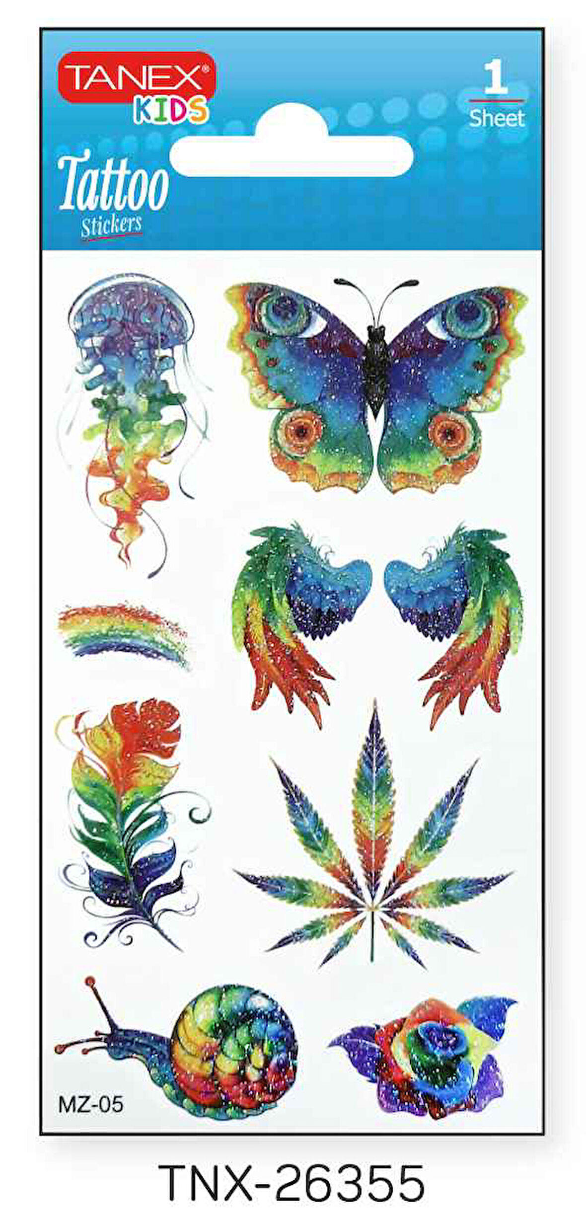 Tanex 7x12mm Kuş-Kelebek Simli Tatoo TNX-26355