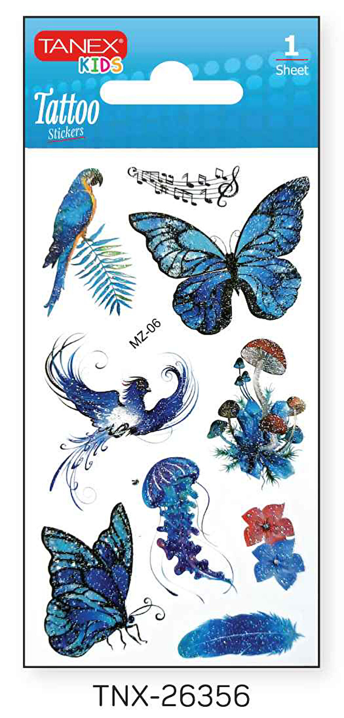 Tanex 7x12mm Kuş-Kelebek Simli Tatoo TNX-26356