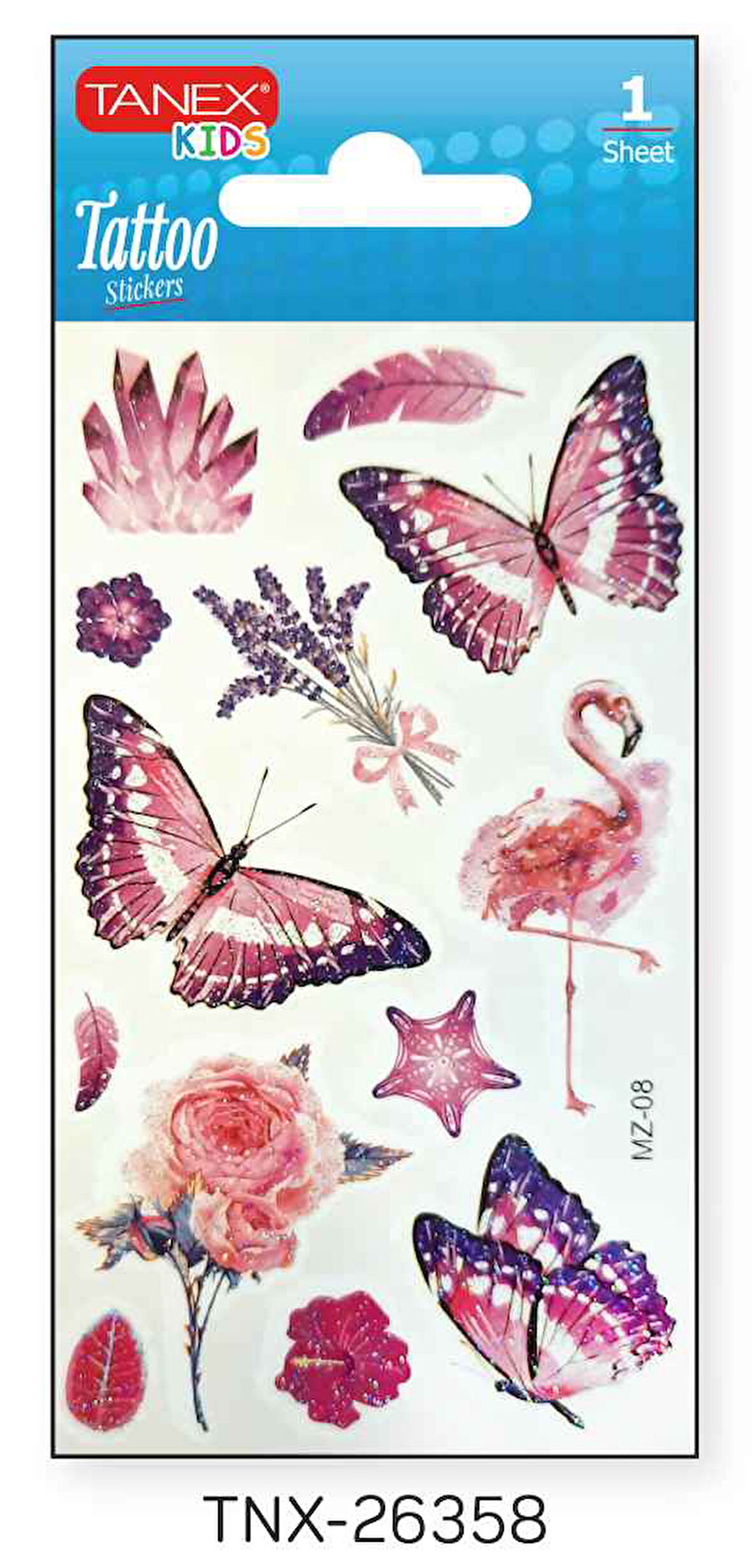 Tanex 7x12mm Kuş-Kelebek Simli Tatoo TNX-26358