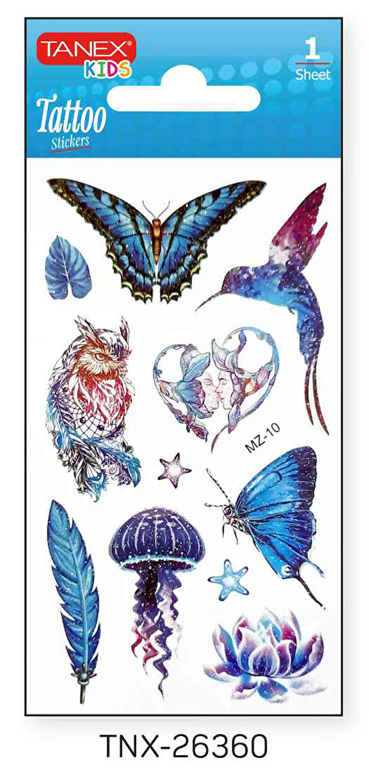 Tanex 7x12mm Kuş-Kelebek Simli Tatoo TNX-26360