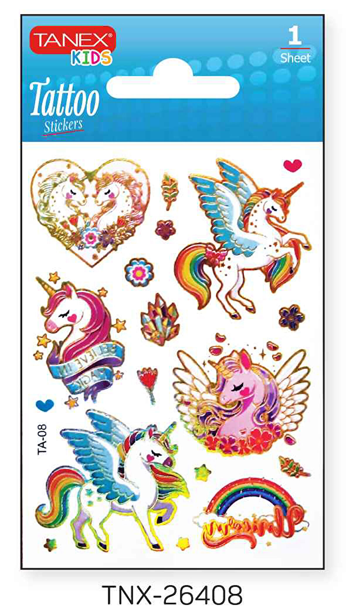 Tanex 7,5x10,5mm Unicorn Mini Tatoo Etiket TNX-26408