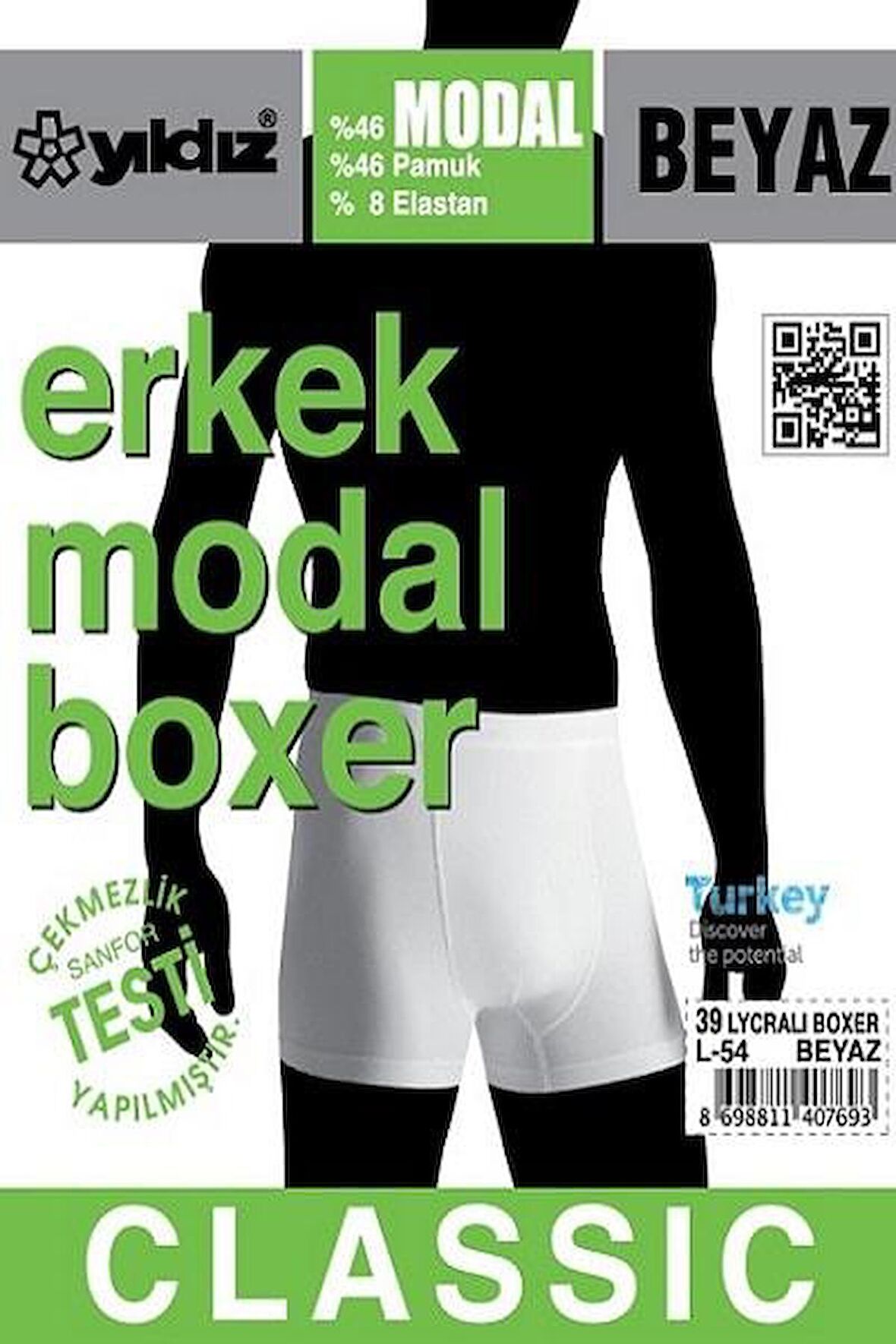 YILDIZ ERKEK MODAL BOXER BEYAZ