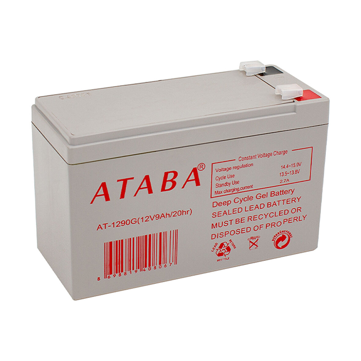 Ataba AT1290G 12 Volt 9 Amper Jel Akü Yeni Tarihli Taze Akü 150 X 65 X 90 Mm