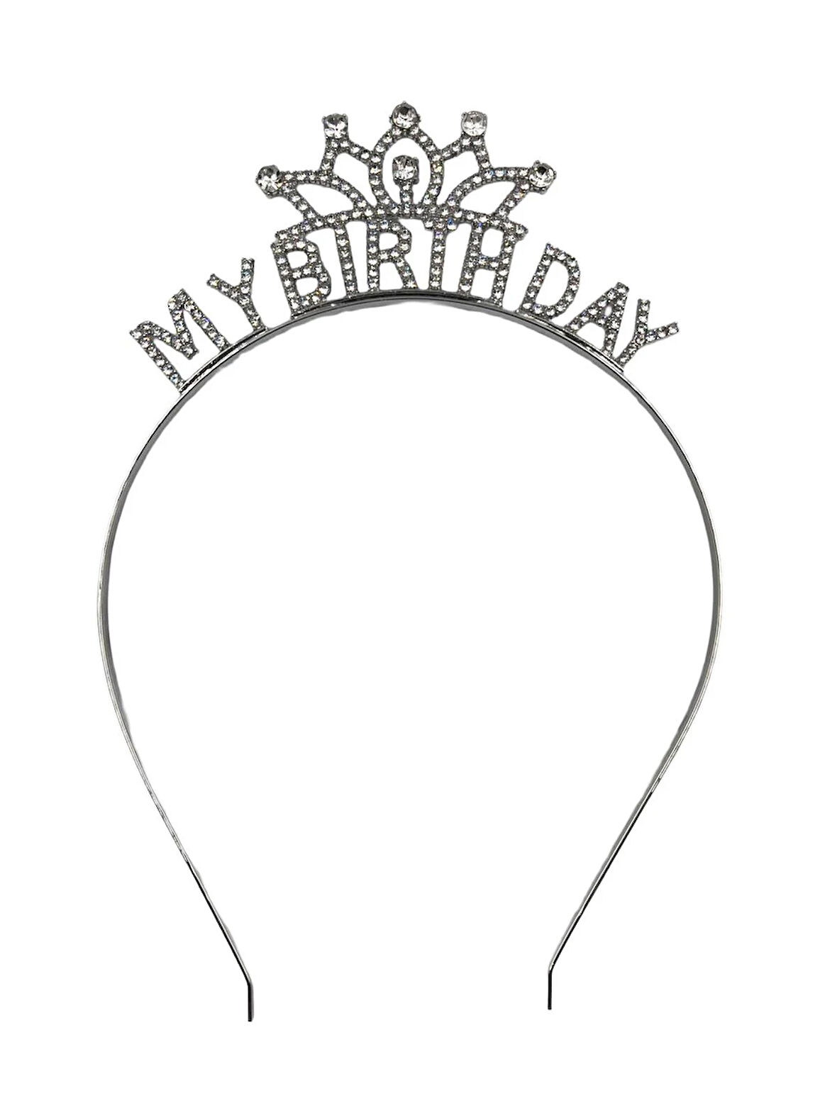 Taç Metal Taşlı My Birthday Yazılı Gümüş renkli lüks Doğum Günü tacı parti tacı