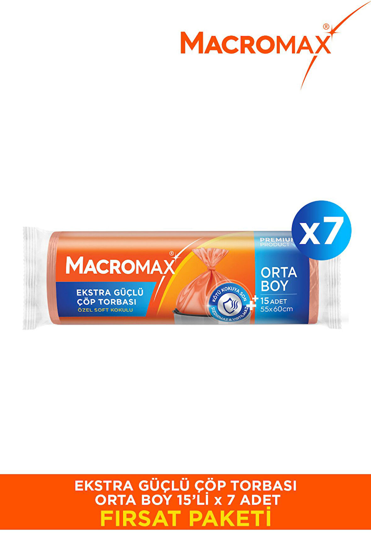 Ekstra Güçlü Çöp Torbası Orta Boy - 15 Li Paket X7