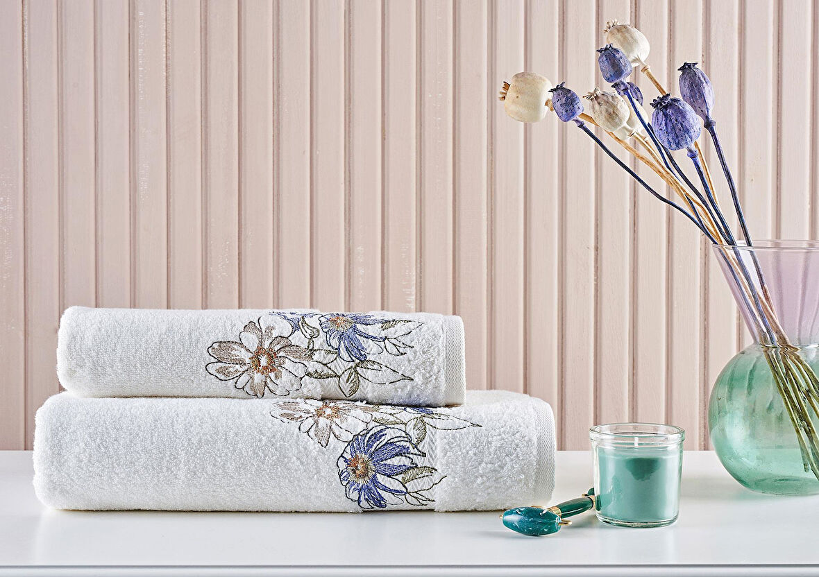 Marie Claire 2'Li Havlu Set Micro Flora Kırıkbeyaz