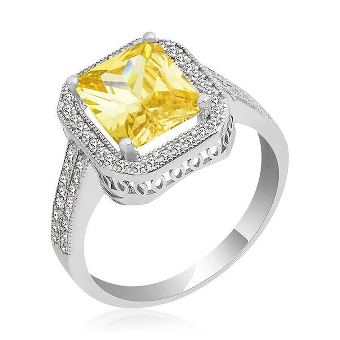 Baget Kare 925 Ayar Gümüş Kadın Yüzük