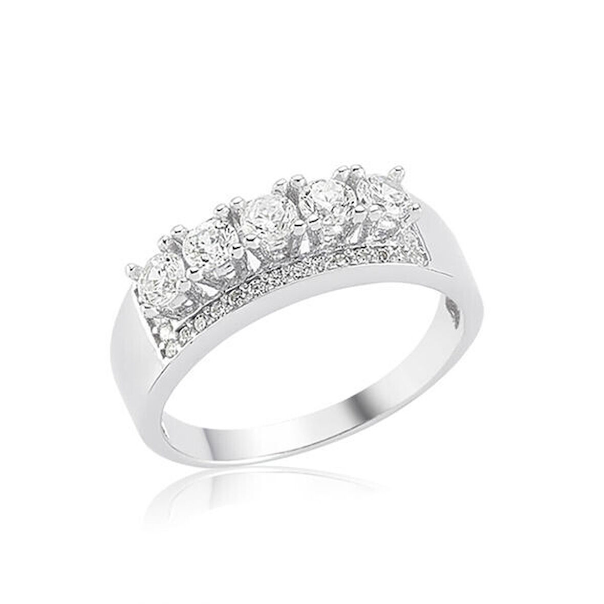 Beş Taş 925 Ayar Gümüş Kadın Yüzük