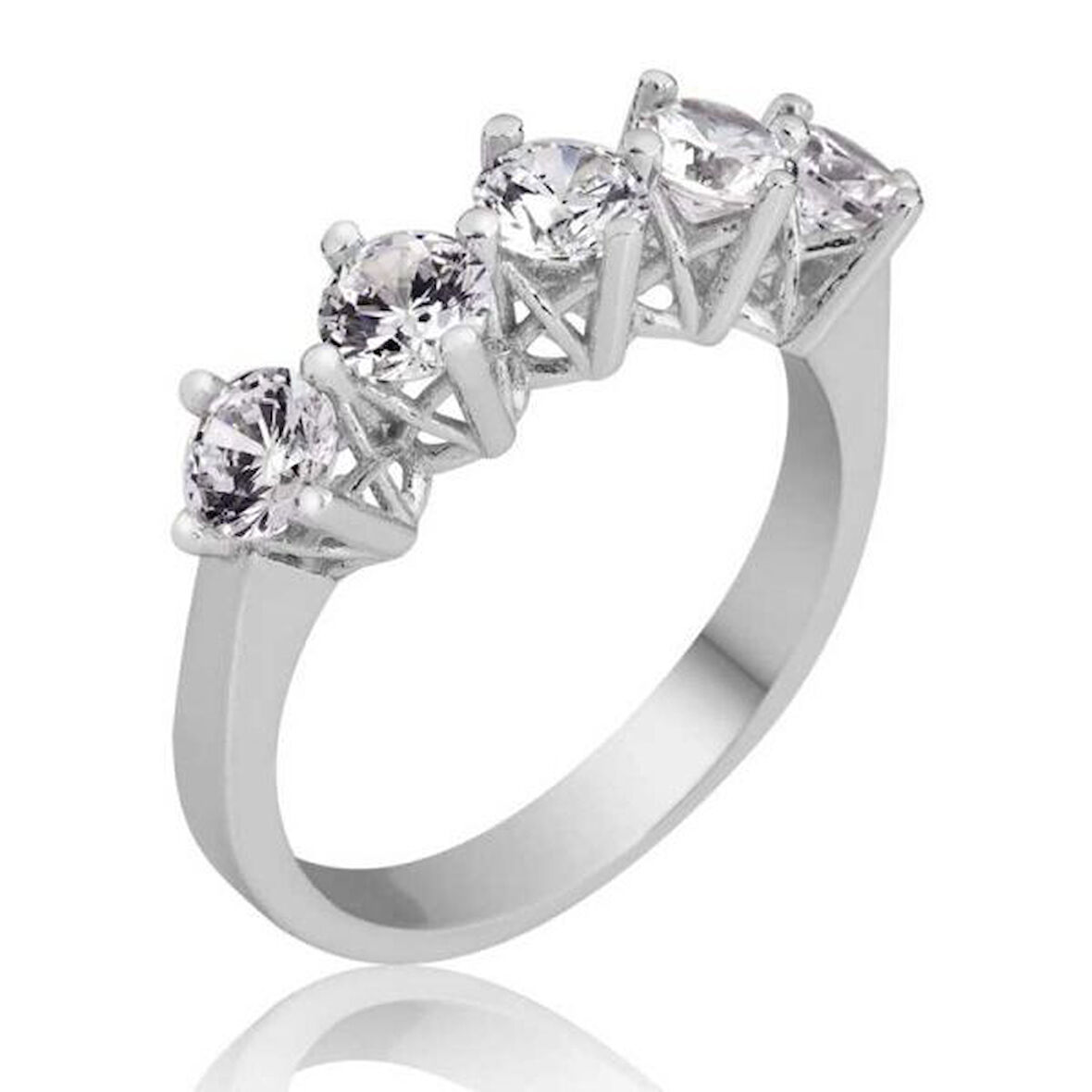 Beş Taş 925 Ayar Gümüş Kadın Yüzük