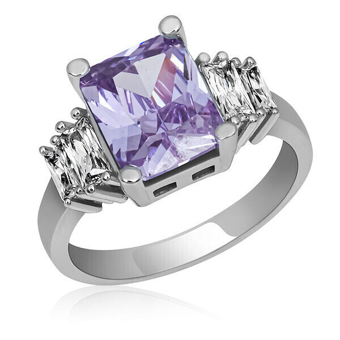 Zirkon Taşlı Lila Baget 925 Ayar Gümüş Kadın Yüzük