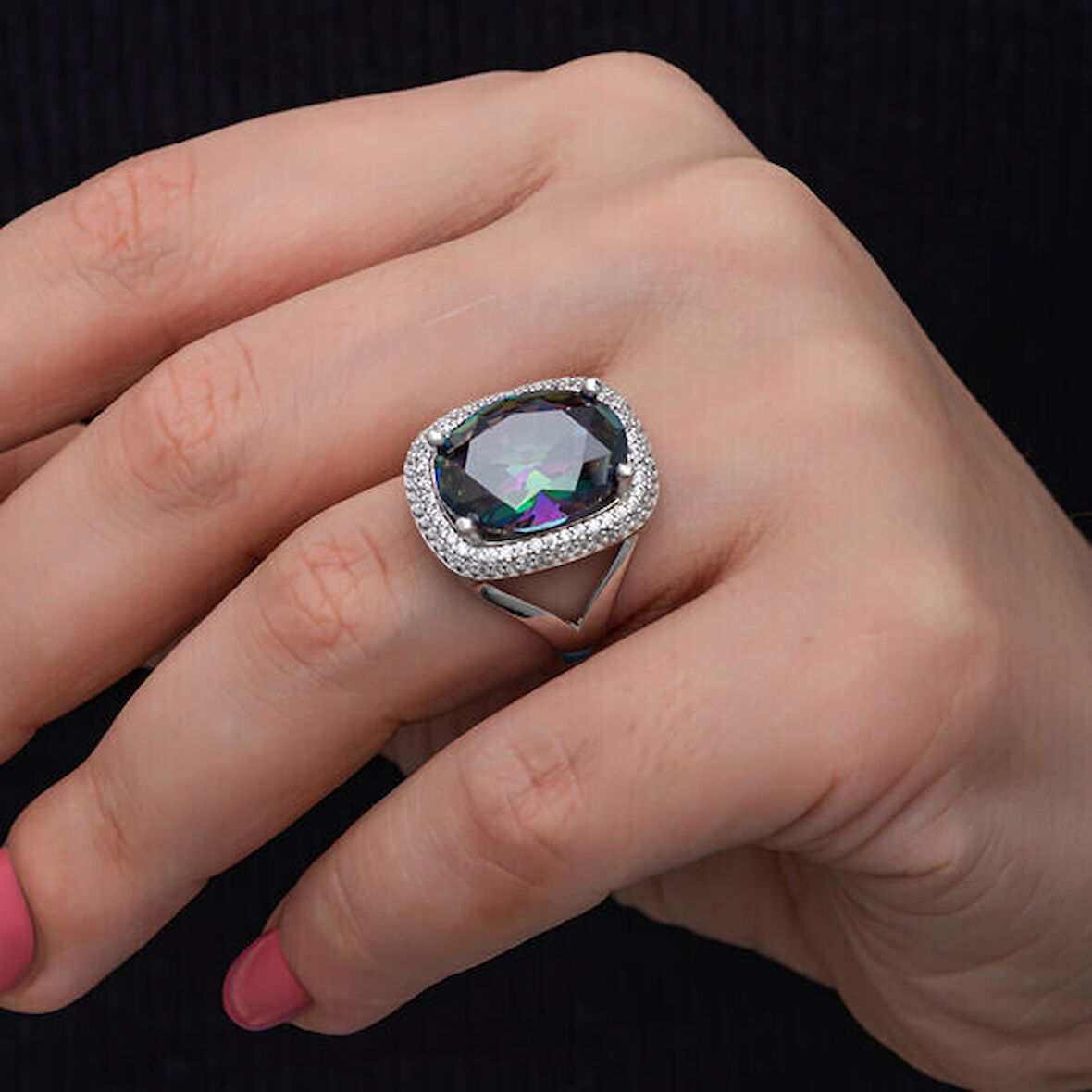 Mistik Taşlı  925 Ayar Gümüş Kadın Yüzük