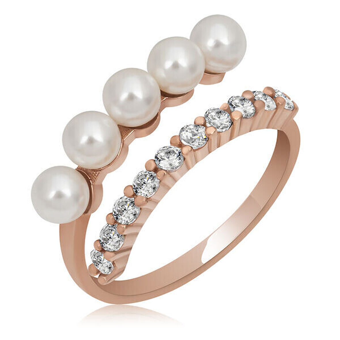 Rose İncili  Ayarlanabilir  925 Ayar Gümüş Kadın Yüzük