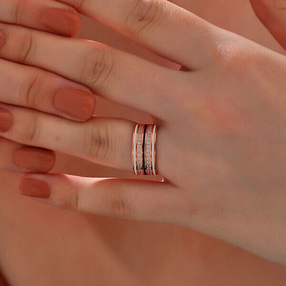 Rose Zirkon Taşlı 925 Ayar Gümüş Kadın Yüzük