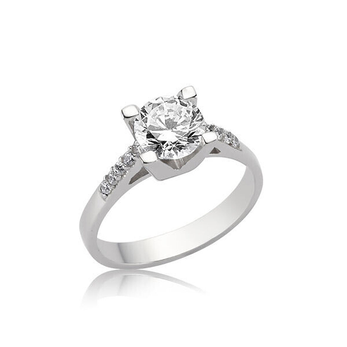 Tek Taş Dört Tırnaklı  925 Ayar Gümüş Kadın Yüzük