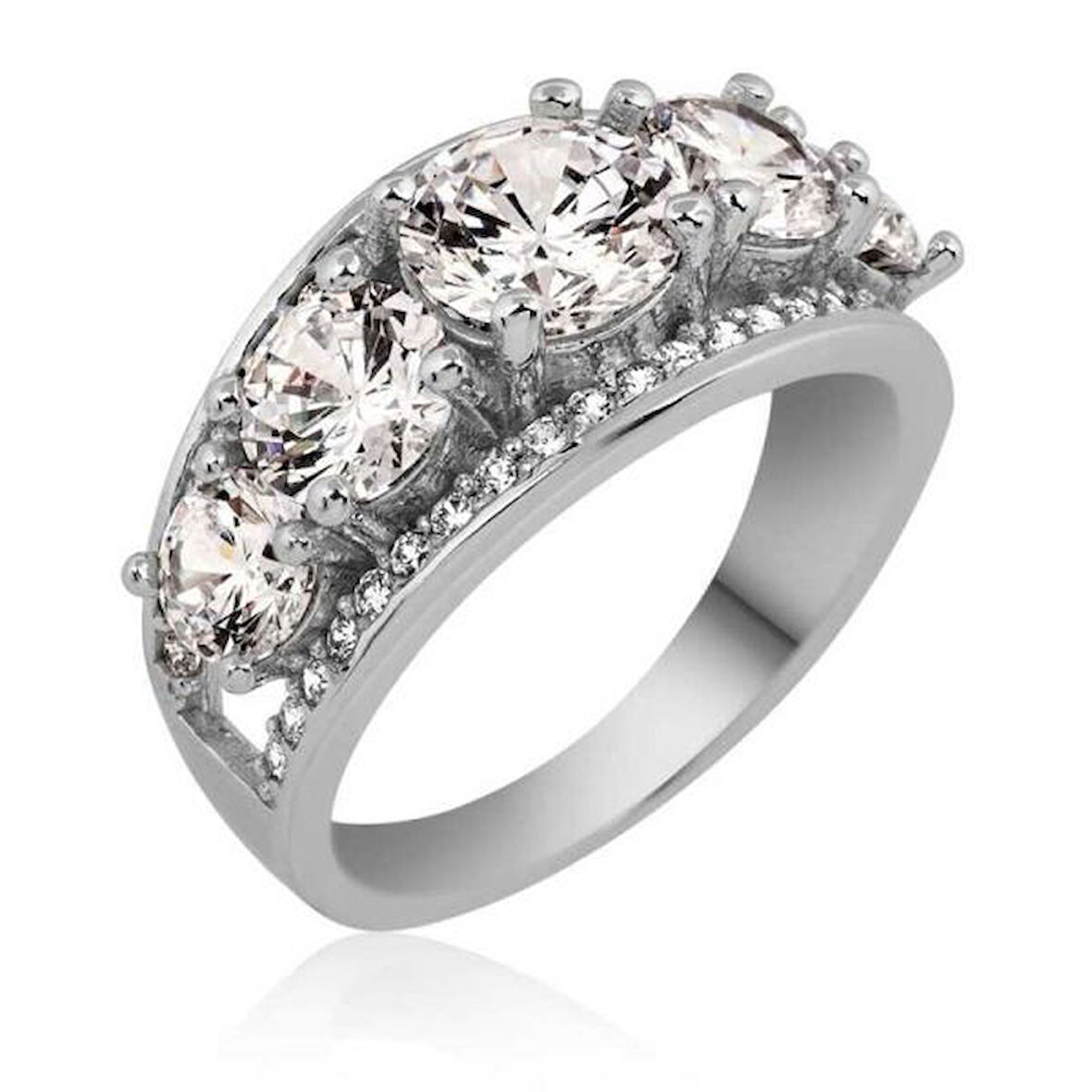 Beş Taş 925 Ayar Gümüş Kadın Yüzük