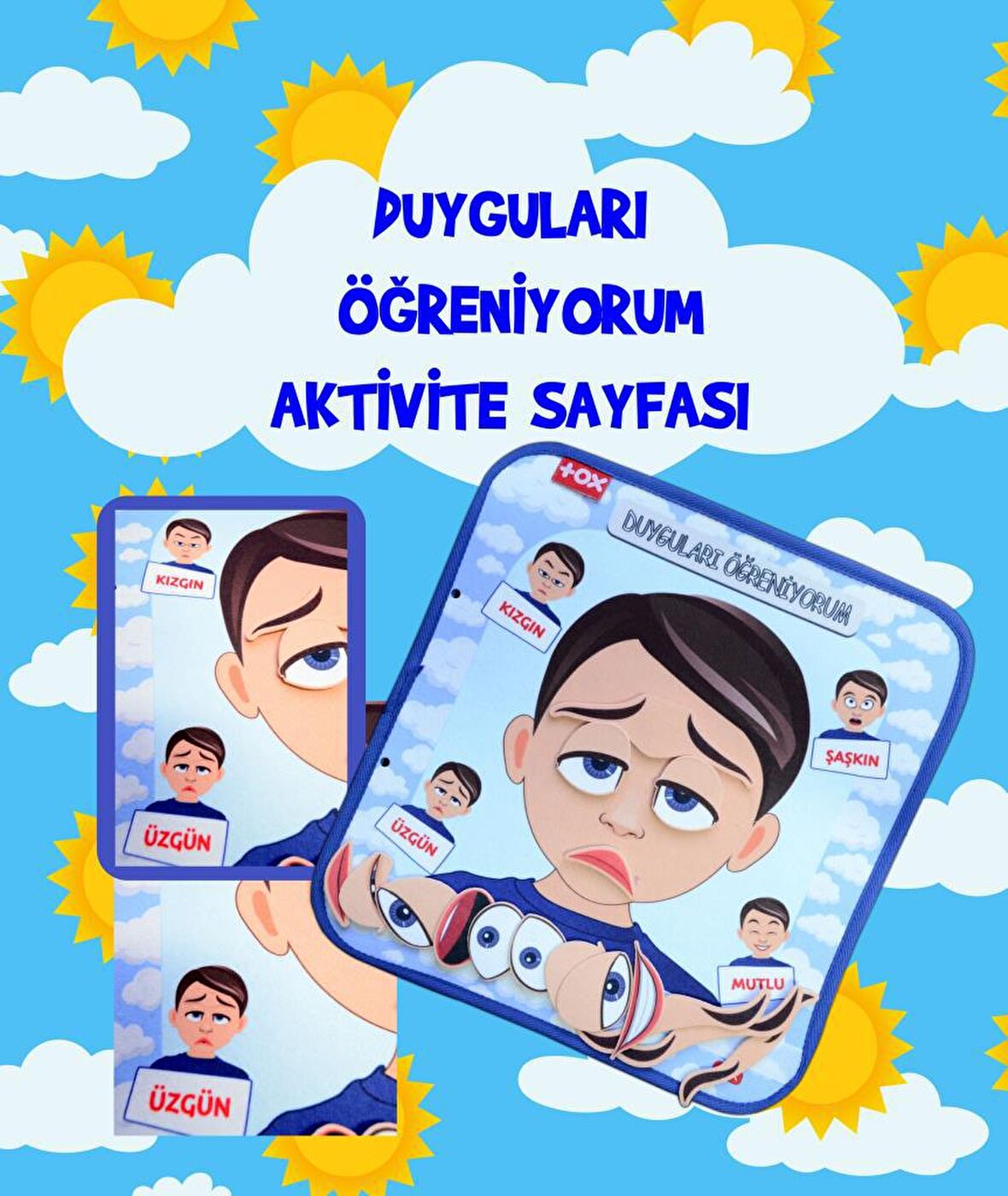 Tox ( Erkek ) Duyguları Öğreniyorum Keçe Cırtlı Aktivite Sayfası - Çocuk Etkinlik , Eğitici Oyuncak