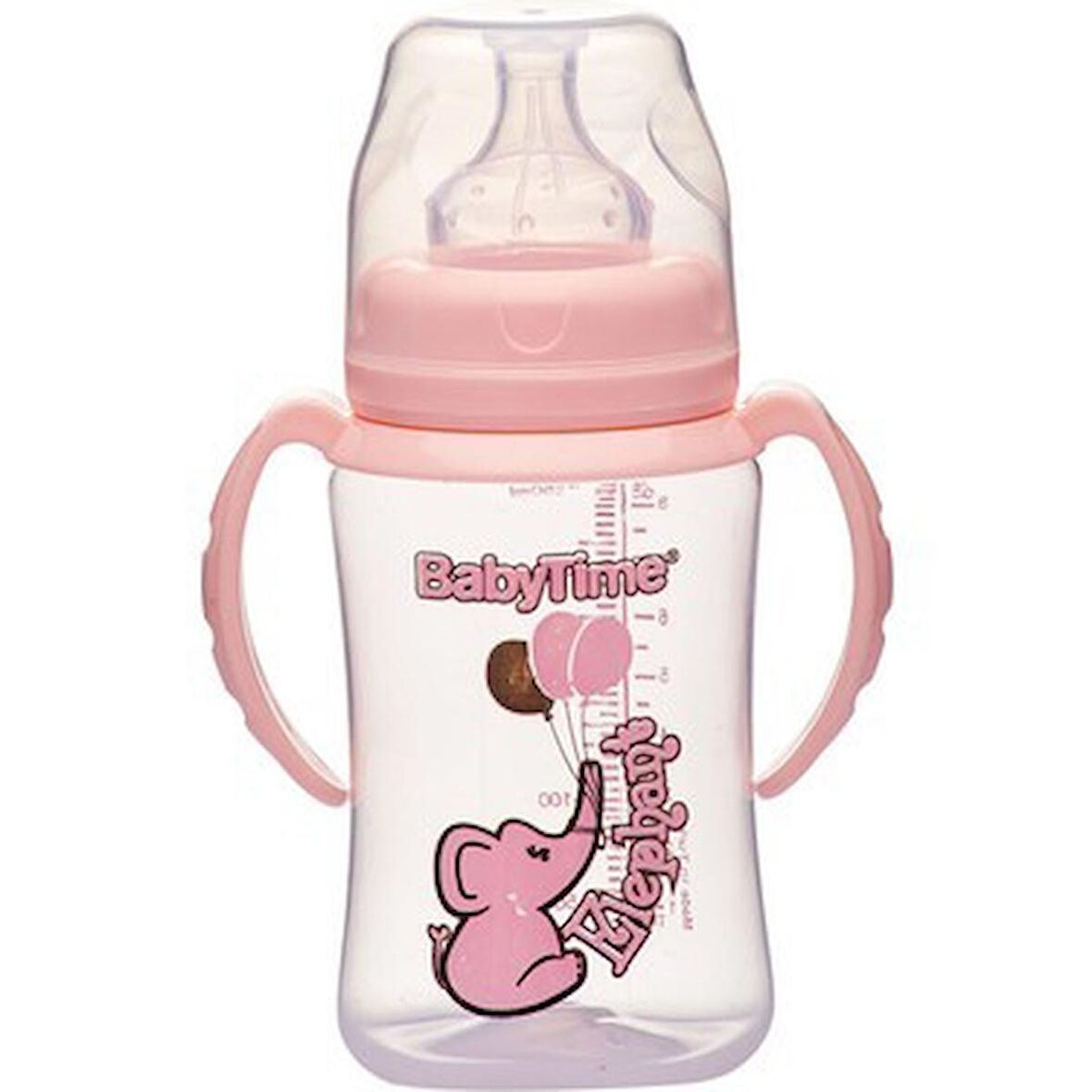 Baby Time Silikon Uçlu Geniş Ağız Kulplu Biberon - 250ml PEMBE