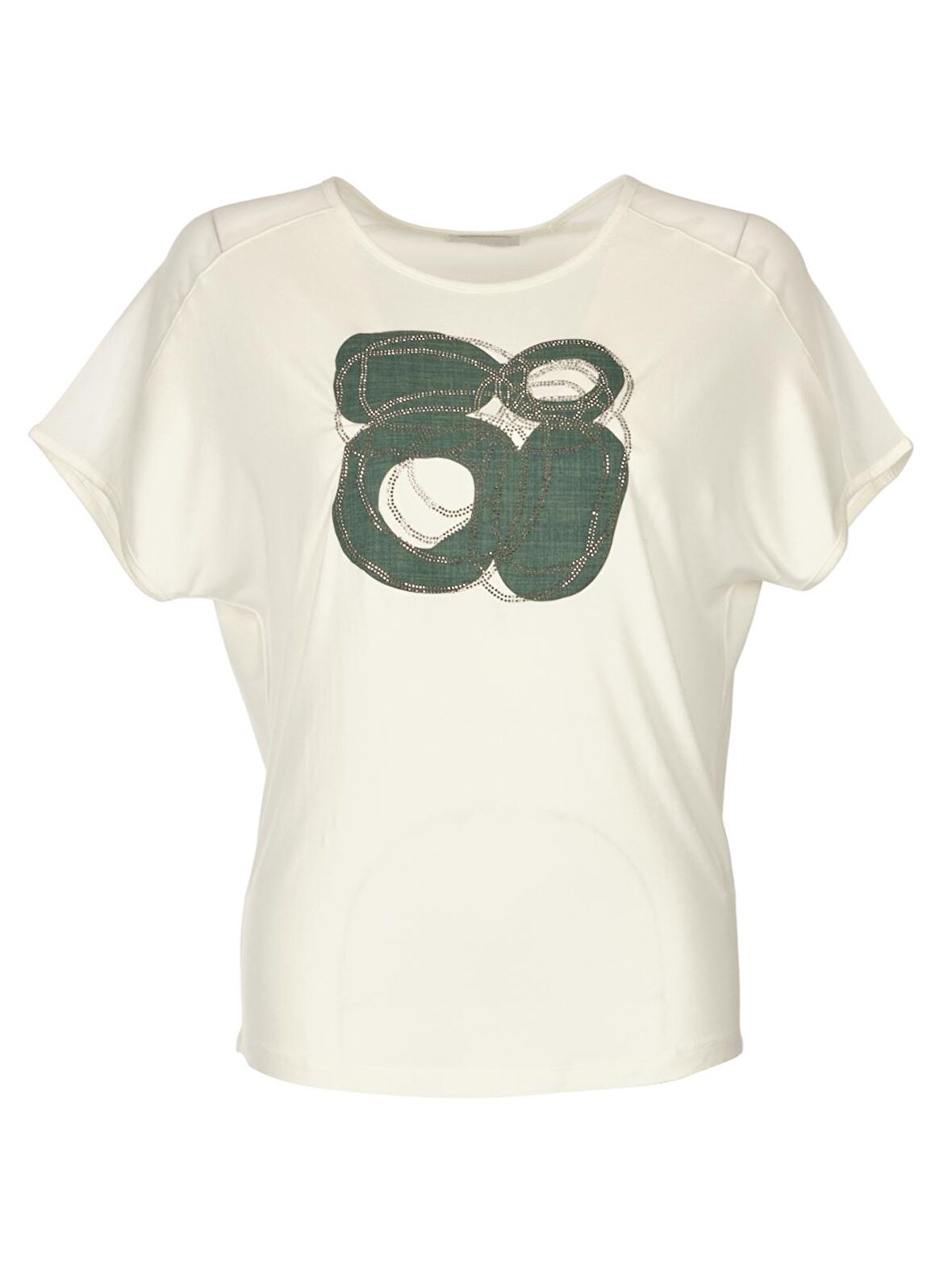 Daıdo Yuvarlak Yaka Taş Baskılı Kısa Kollu Ekru Kadın T-Shirt 20Y291900709