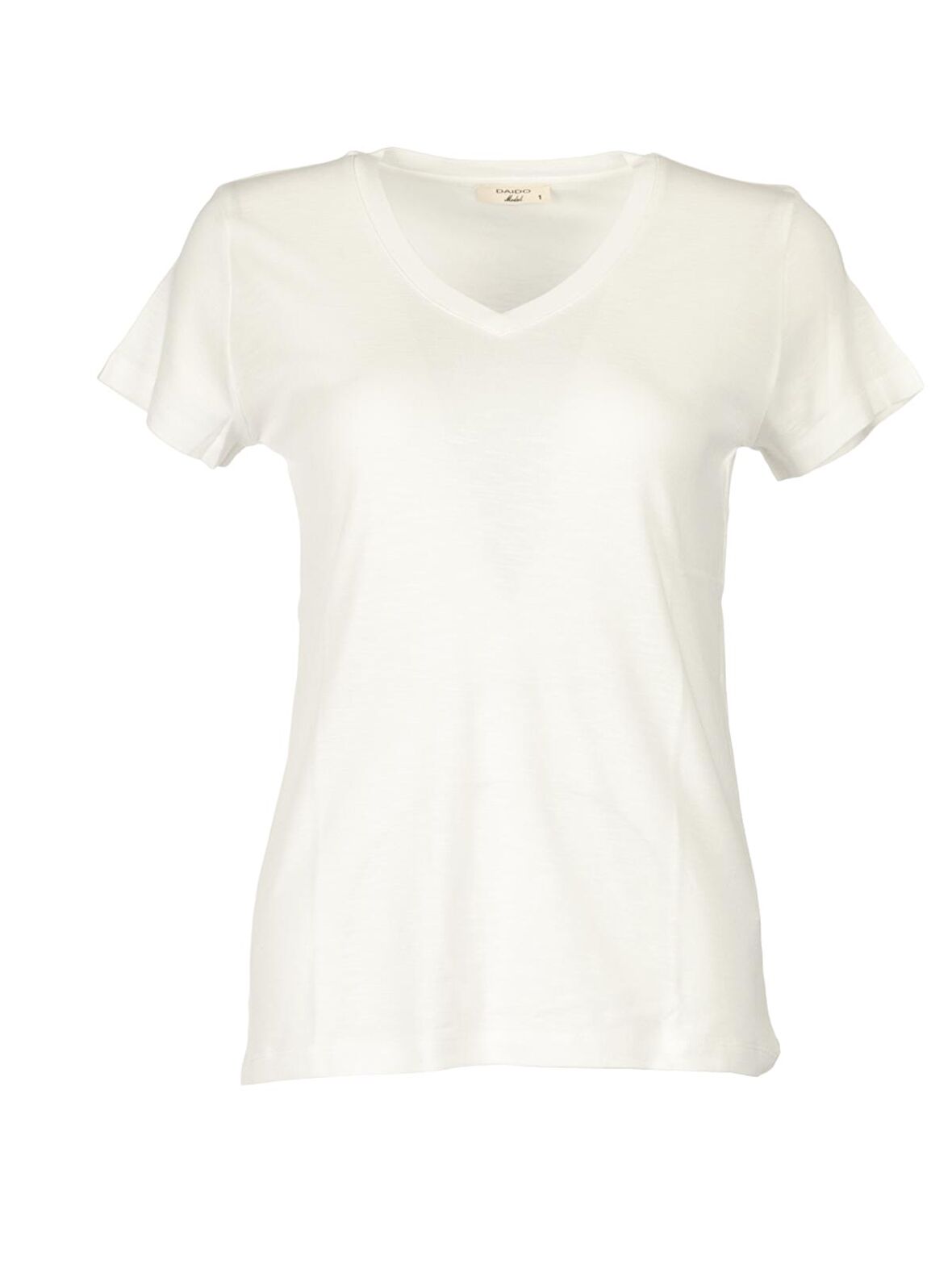Daıdo V Yaka Basic Kısa Kollu Ekru Kadın T-Shirt 19Y291900972