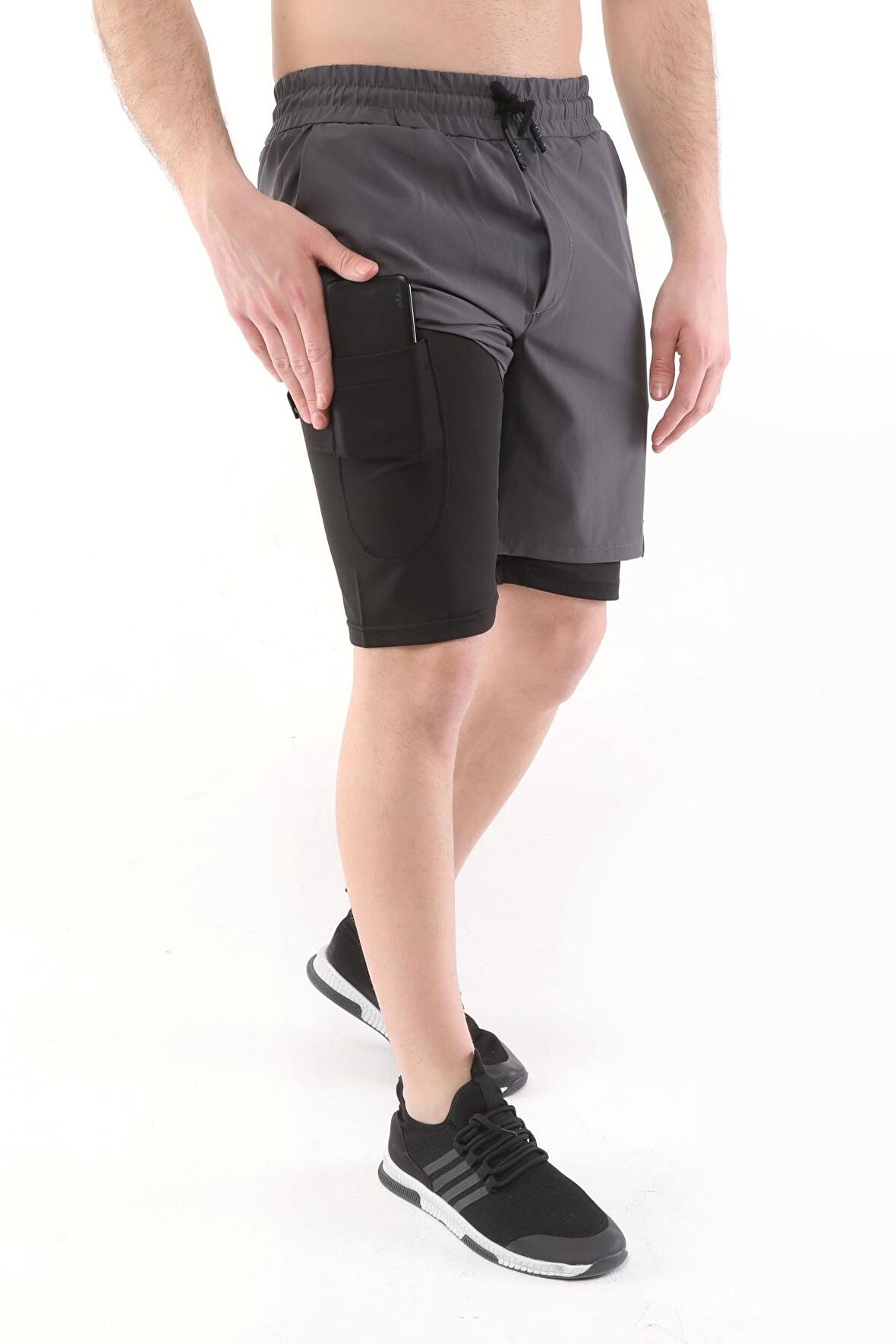 Ghassy Co Erkek Running Hızlı Kuruma Micropolyester Arka Fermuar Cepli ve Havlu Halkalı Antrenman Futbol Fitness Kısa Taytlı Şort  