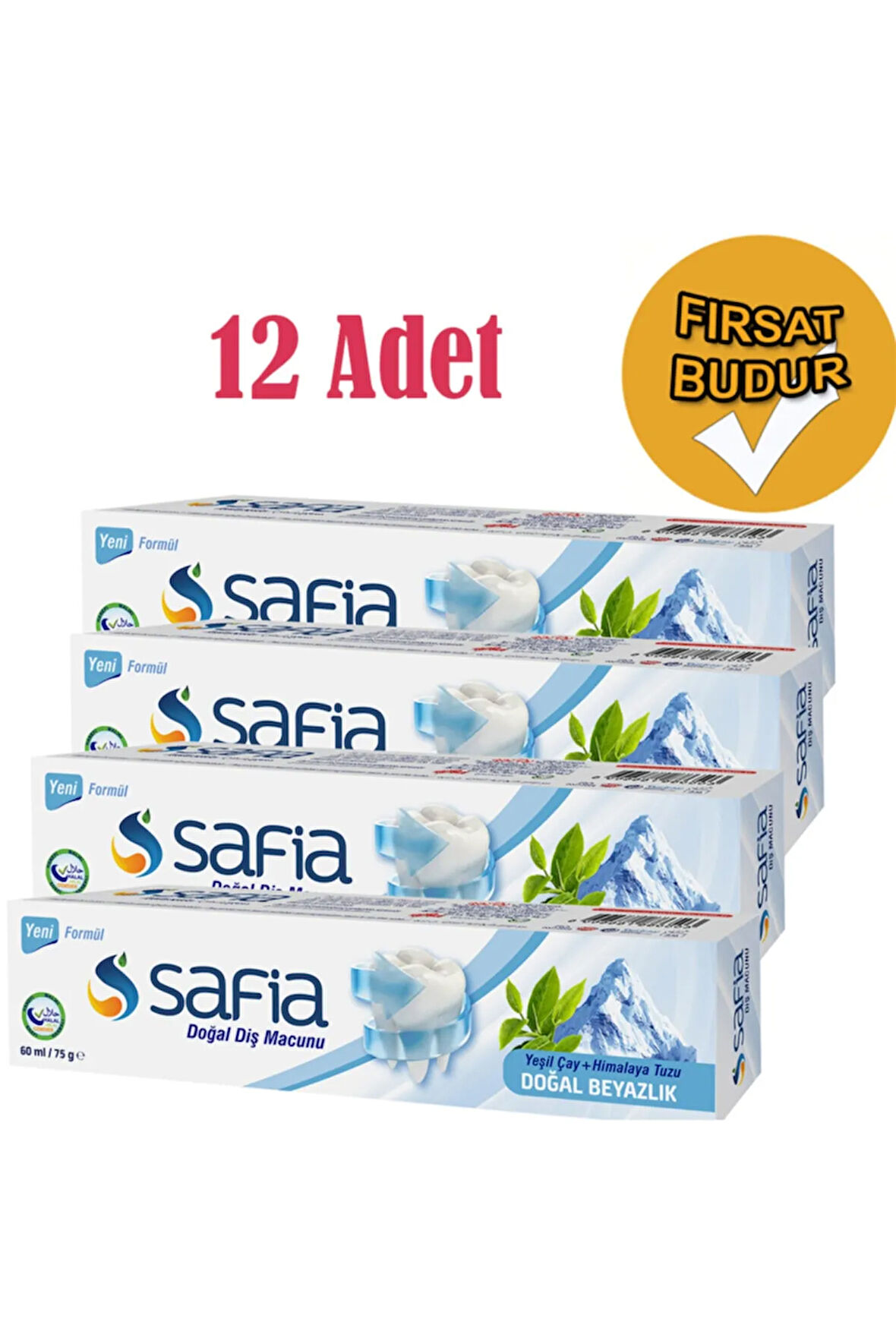 Diş Macunu 75 Gr Yeşilçay + Himalaya Tuzu Komple Helal Merka X 12 Adet