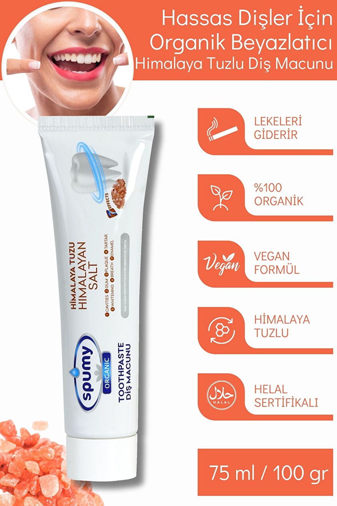 Hassas Dişler Için Organik Beyazlatıcı Himalaya Tuzlu Diş Macunu - 100 gr