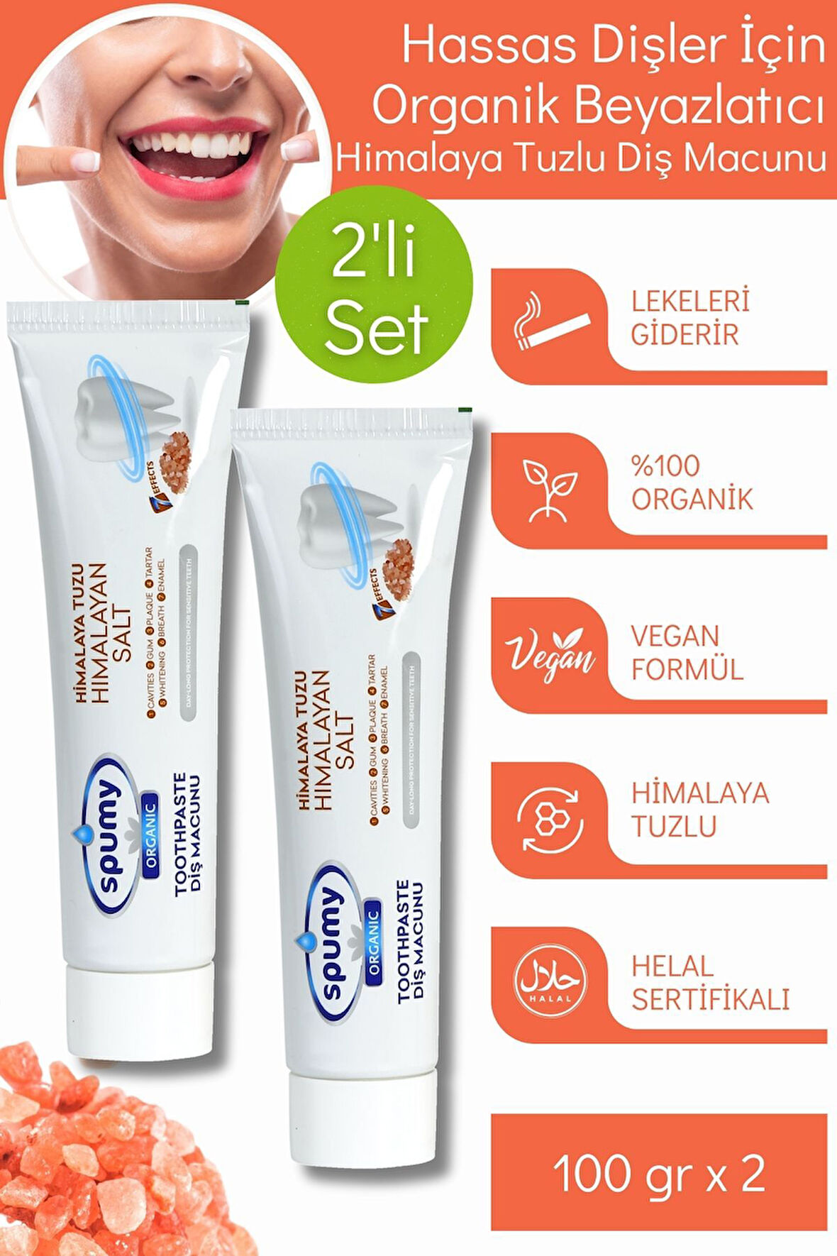 Hassas Dişler için Organik Beyazlatıcı Himalaya Tuzlu 2'li Diş Macunu - 100 gr x 2