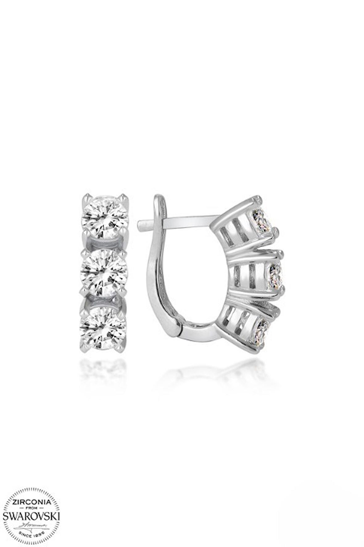 SWAROVSKİ ZİRCONİA PIRLANTA MONTÜR ÜÇ TAŞ 925 AYAR GÜMÜŞ KÜPE