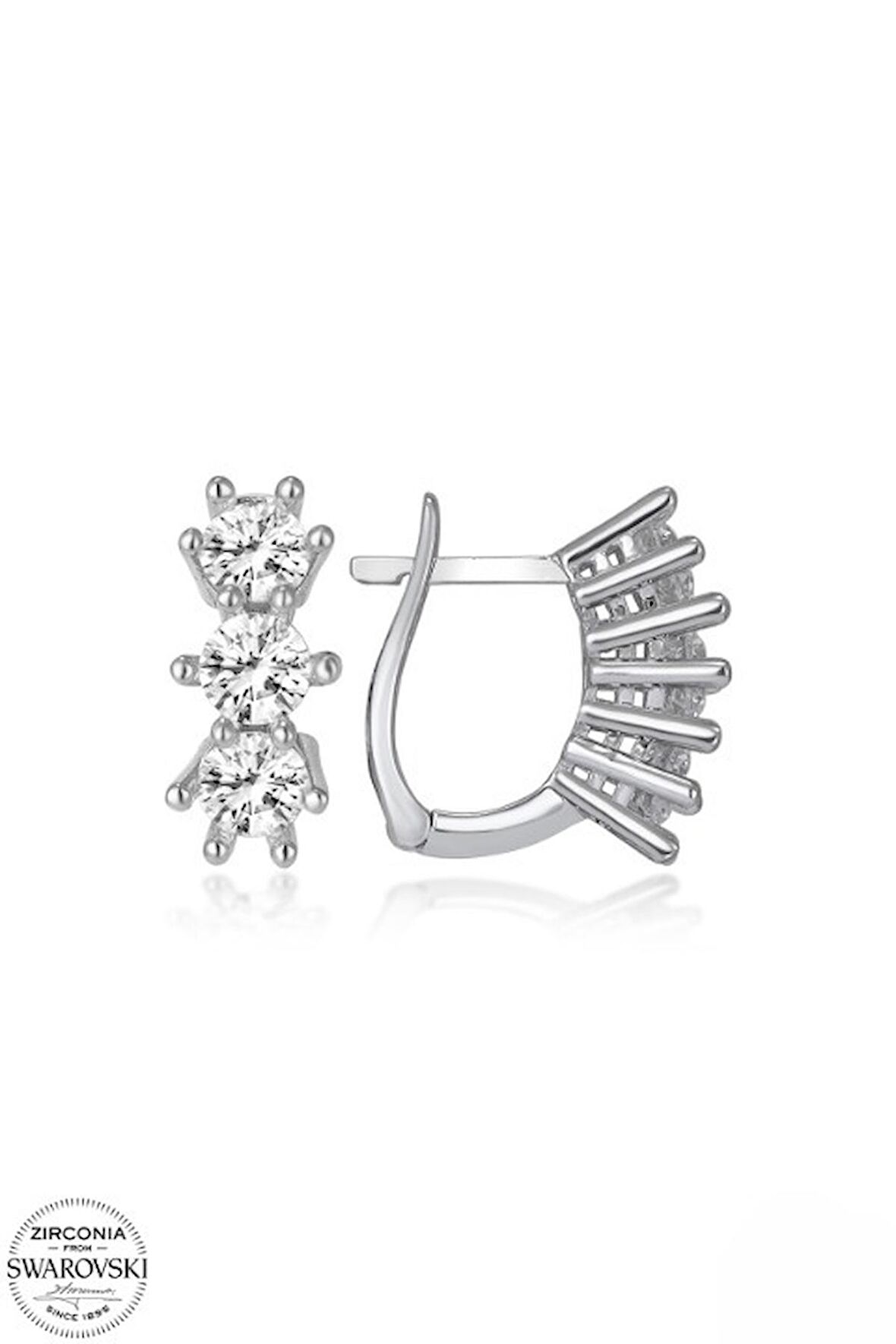SWAROVSKİ ZİRCONİA PIRLANTA MONTÜR ÜÇ TAŞ 925 AYAR GÜMÜŞ KÜPE